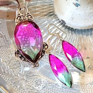 Bi Tourmaline Pendant & Earrings Set